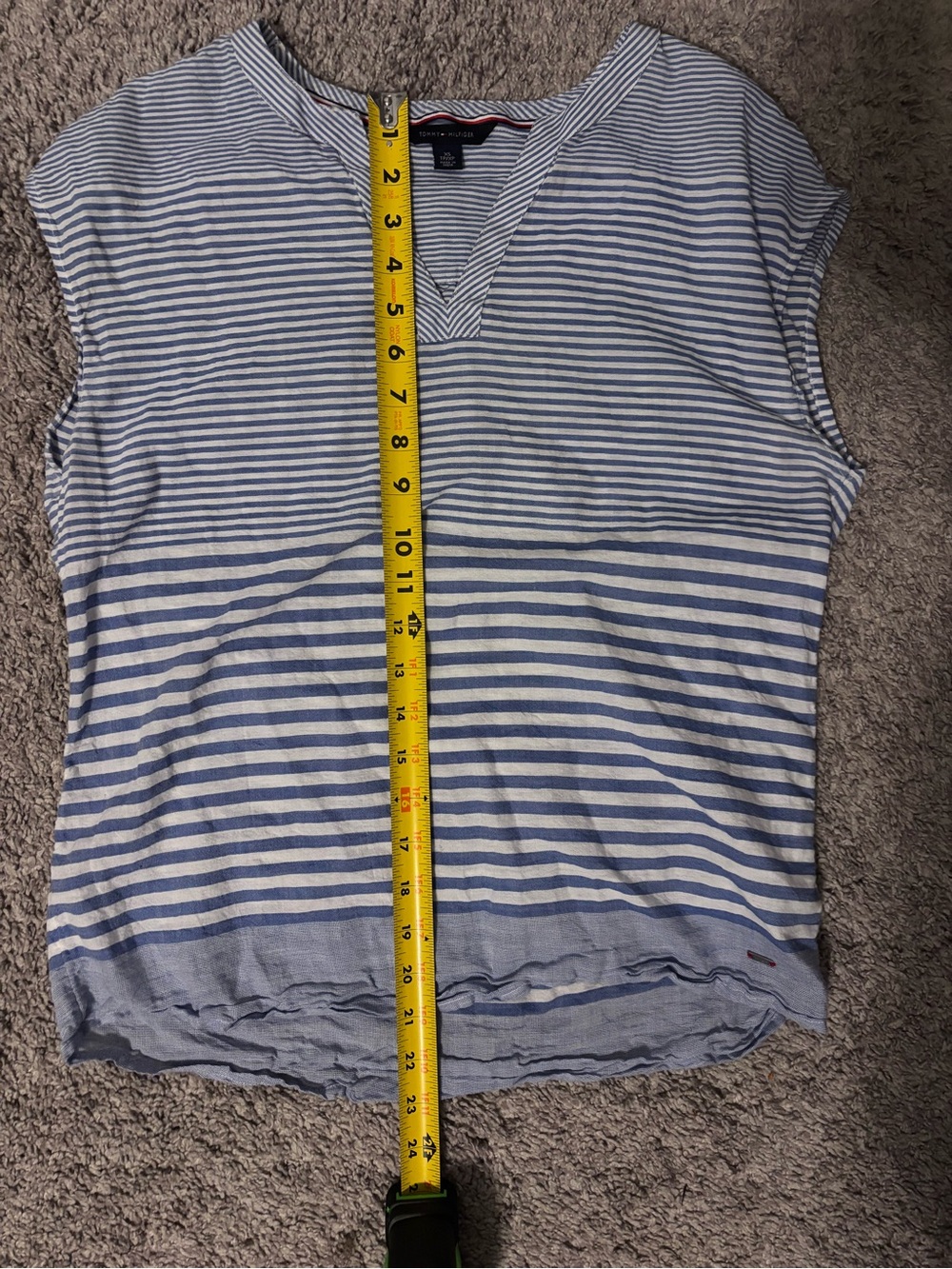 Tommy Hilfiger 100% Cotton Blue & White Striped V-Neck Top Size XS - Picture 9 of 10